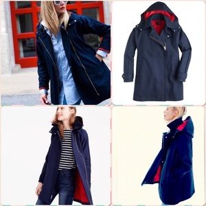 J. Crew Belvedere Swing Trench Coat Navy / Red PXS NWOT